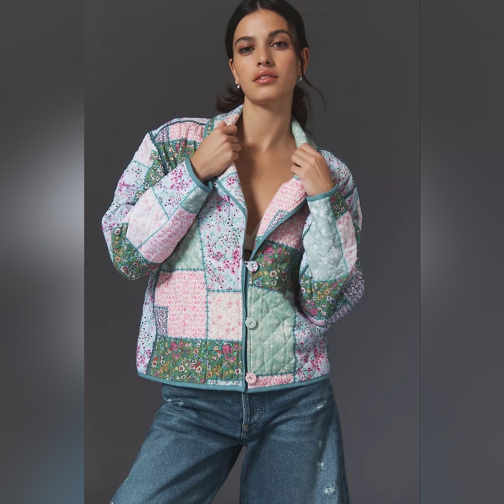 Anthropologie Conditions Apply Printed Quilted Jacket Size M